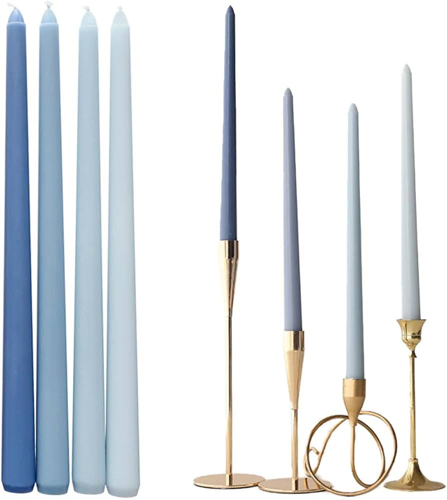 Taper Candles 12'' Tall Blue Ombre Colored Candlesticks Set of 4 | Unscented 3/4 inch Diameter Ca... | Amazon (US)