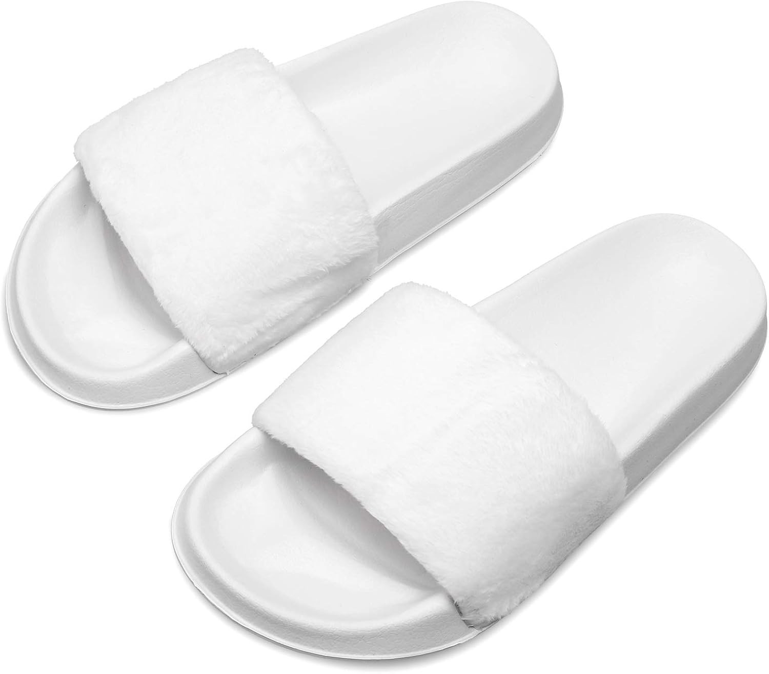 Spesoul Womens Furry Slippers Open Toe Indoor Outdoor House Casual Flat Slides Sandals | Amazon (US)