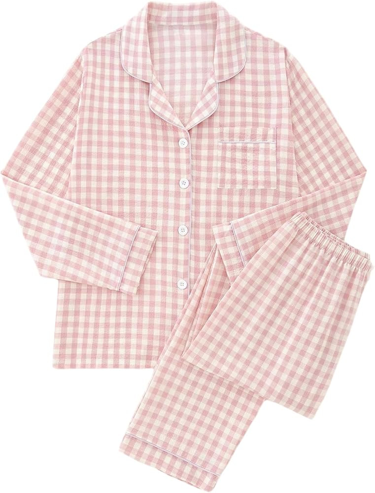 SHENHE Conjunto de pijama de manga larga con botones para mujer, pantalones largos, 2 piezas, pij... | Amazon (US)
