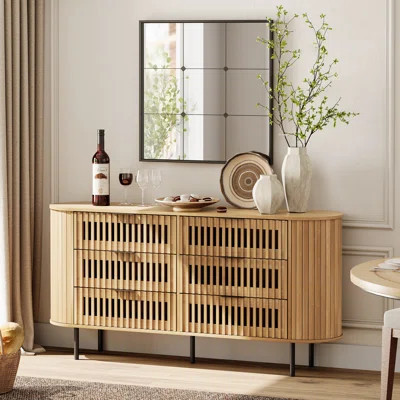 Mid-Century Modern Wooden Dresser with Slatted Design and 6 Drawers, Ideal for Living Room, Bedroom, and Hallway | Wayfair North America