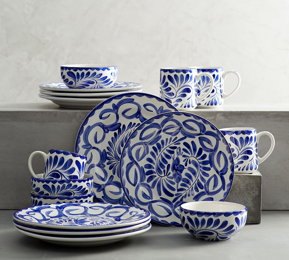 Puebla Porcelain 16-Piece Dinnerware Set, Blue | Pottery Barn (US)