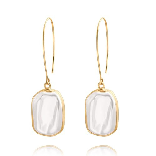 POTESSA 18K Gold Plated Square Baroque Pearl Drop Earrings - Irregular Handmade Dangle Earrings for Women, Trendy Pearl and Gold Jewelry | Amazon (US)