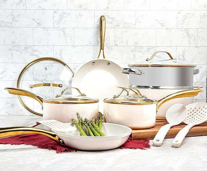 Gotham Steel 15 Pc Ceramic Cookware Set, Ceramic Pots and Pans Set Non Stick with Cooking Utensil... | Amazon (US)