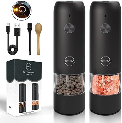 Electric Salt and Pepper Grinder Set - USB Rechargeable, LED Lights, Black Automatic Pepper and S... | Amazon (US)