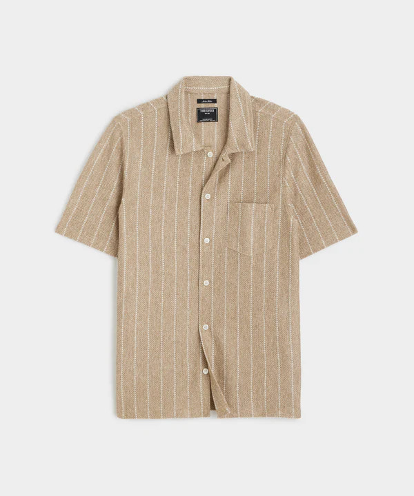 Linen Mesh Full-Placket Polo in Desert Beige | Todd Snyder