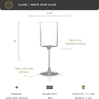 JoyJolt Claire 11.4oz White Wine Glass Set. White Wine Glasses Set of 2 Crystal Glasses. Elegant ... | Amazon (US)