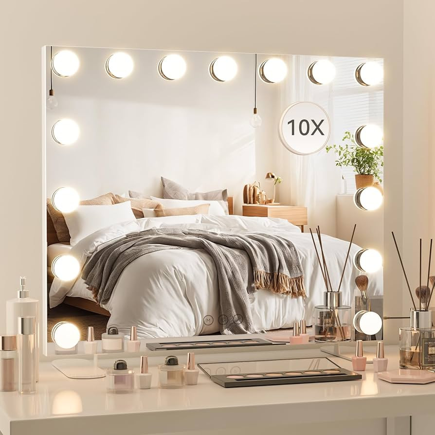 23.6" x 21.3" Large Vanity Mirror with Lights with 15 Dimmable LED Bulbs, 3 Light Colors, Smart T... | Amazon (US)
