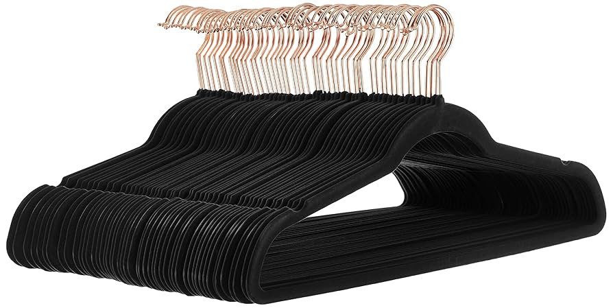 Amazon Basics Slim, Velvet, Non-Slip Suit Clothes Hangers, Black/Rose Gold - Pack of 50 | Amazon (US)