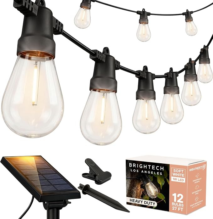 Brightech Ambience Pro Solar Powered Outdoor String Lights -27 ft Commercial Grade Waterproof Edi... | Amazon (US)