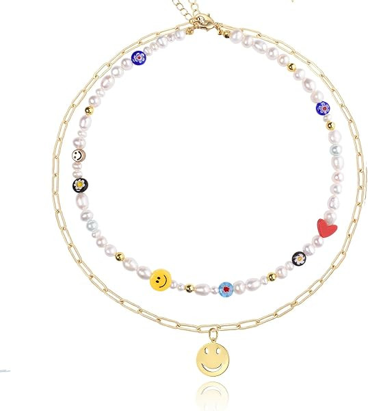 Natural Freshwater Pearl Fun Flirty Beaded Choker Necklace Handmade Summer Boho Jewlery Gifts for... | Amazon (US)
