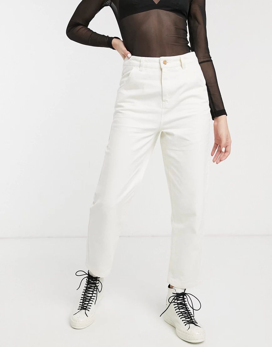 Only mom jean with cargo pocket in ecru-Cream | ASOS (Global)