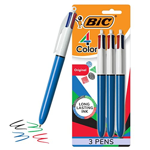 BIC 4 Color Ballpoint Pen, Medium Point (1.0mm), 4 Colors in 1 Set of Multicolor Pens, 3-Count Pa... | Amazon (US)