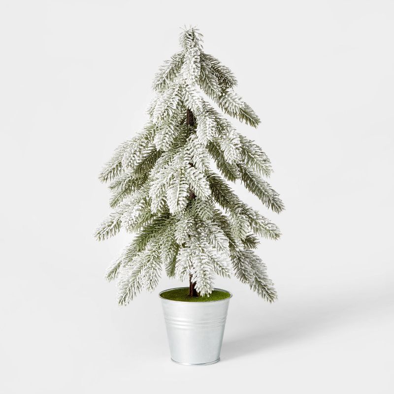 Large Flocked Christmas Tree in Galvanized Bucket Decorative Figurine Silver - Wondershop™ | Target