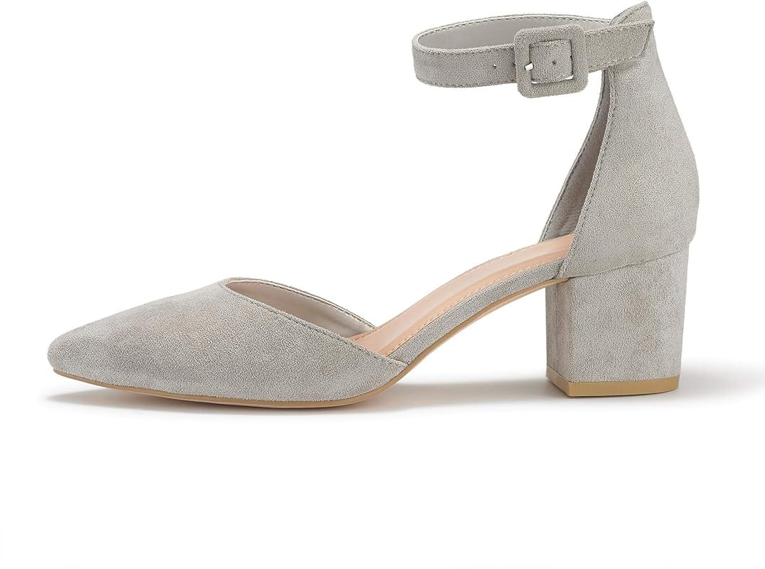 LAICIGO Women’s Pointed Toe Pumps Ankle Strap Buckle Chunky Block Heel Dress D’Orsay Sandals | Amazon (US)