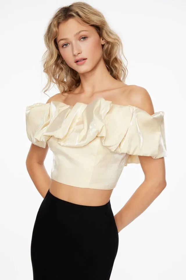 Ruffle Off Shoulder Statement Top | Dynamite Clothing