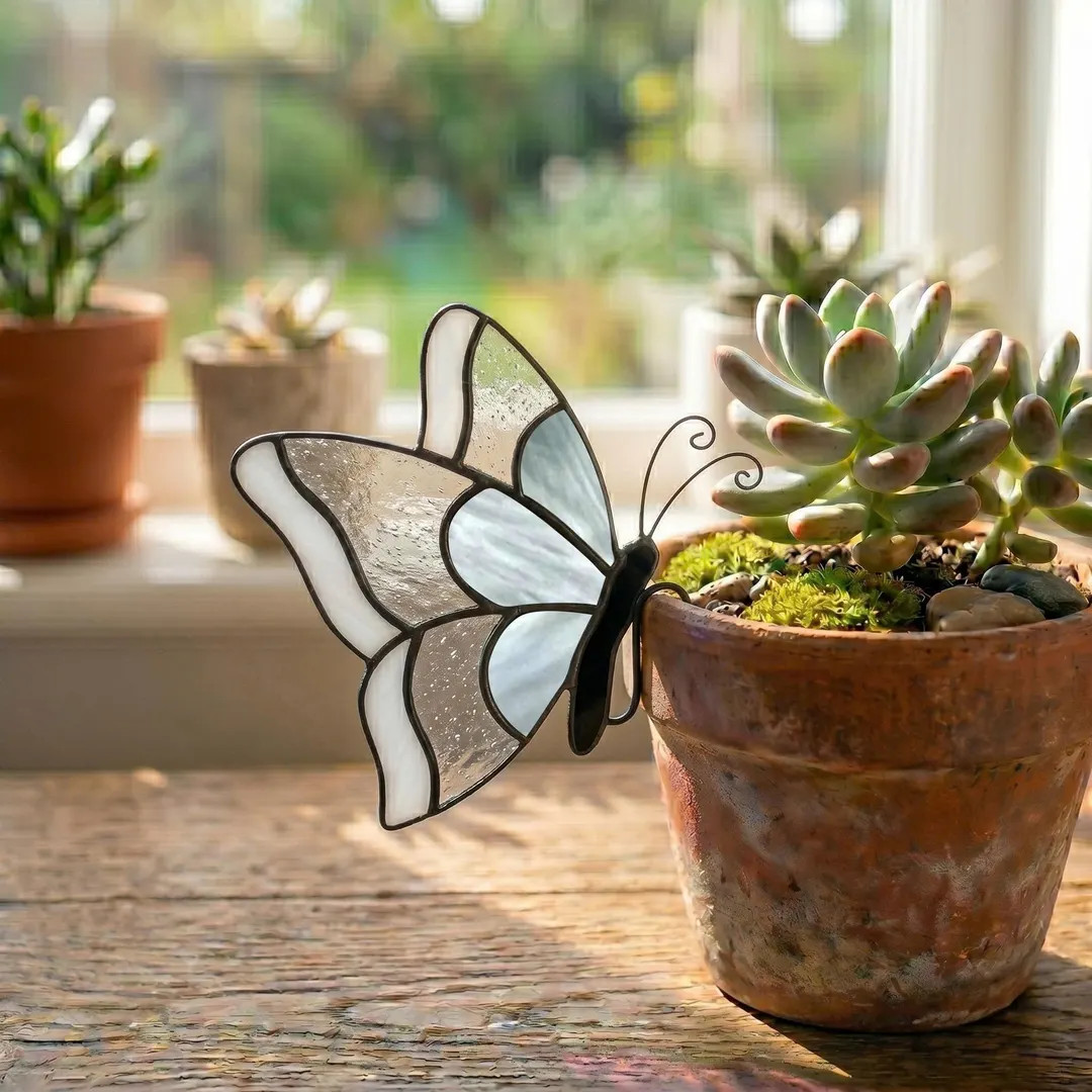 Stained Glass Butterfly Suncatcher & Pot Hanger | Plant Stake Decor | Handmade Butterfly Lover Gi... | Etsy (US)