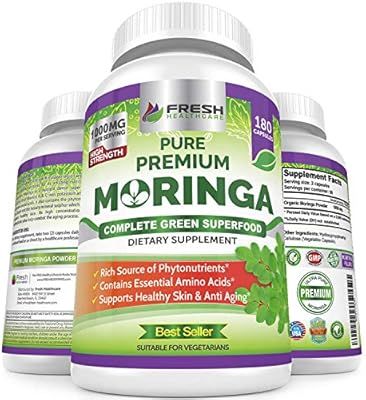 Moringa Oleifera 180 Capsules – 100% Pure Leaf Powder - Max 1000mg Per Serving - Complete Green... | Amazon (US)