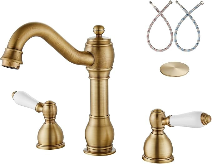 Aolemi Antique Brass 8 Inch Widespread Bathroom Sink Faucet Double Ceramic Handle 3 Hole Deck Mou... | Amazon (US)