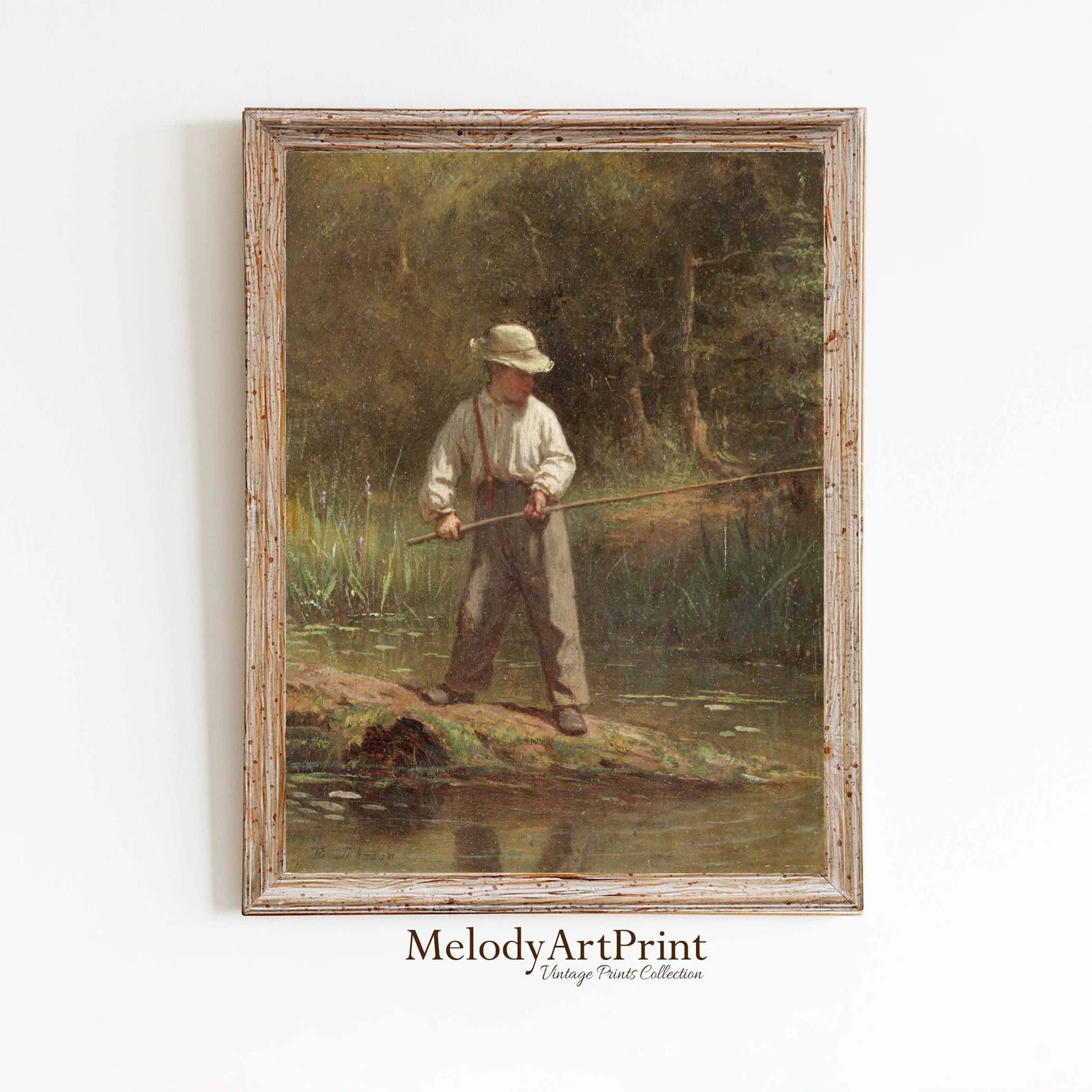 Boy Fishing Vintage Painting | Antique Art Print | Cabin Theme Decor | Fishing Boys Nursery Print... | Etsy (US)