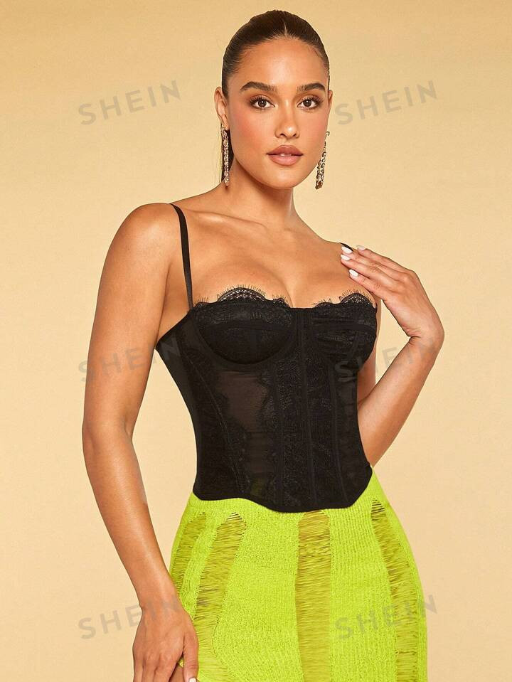 SHEIN BAE Lace Trim Bustier Cami Top | SHEIN
