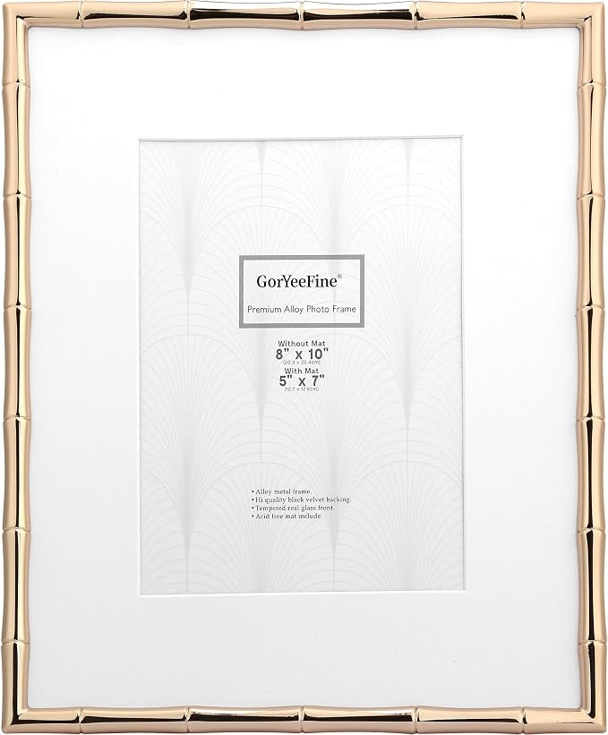 Classy Gold 8x10'' Bamboo Picture Frame with Acid-Free Mat for 5x7'',Luxury Zinc Alloy Photo Fram... | Amazon (US)