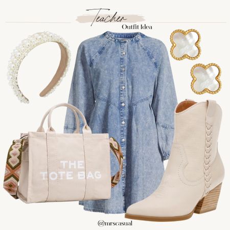 Teacher outfit idea. Walmart denim dress ADORABLE for fall! 

#LTKunder50 #LTKSeasonal #LTKBacktoSchool