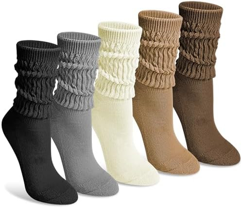 Justay 5 Pairs Slouchy Socks for Women - Slouch Long Crew Knit Boot Athletic Calf Tube Scrunch So... | Amazon (US)