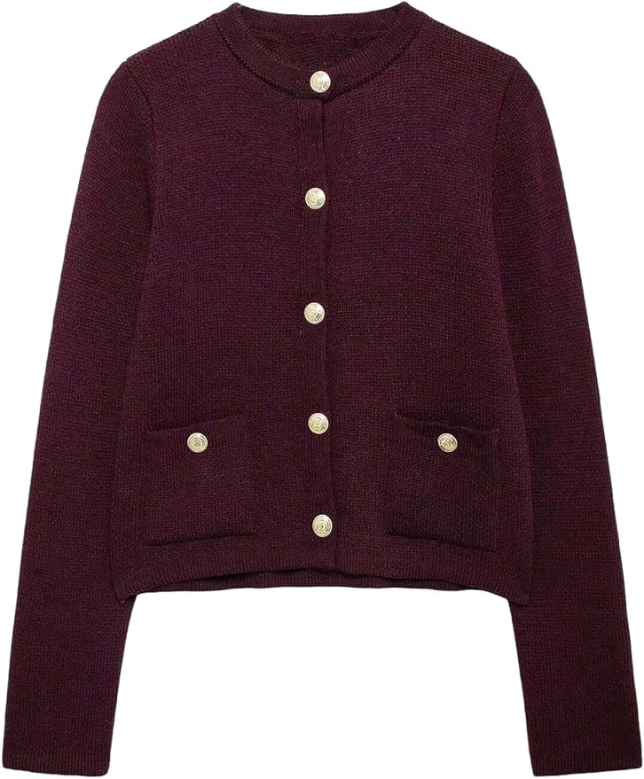 Verdusa Women's Old Money Button Up Cardigan Sweaters Formal Fall Outerwear with Pockets | Amazon (US)