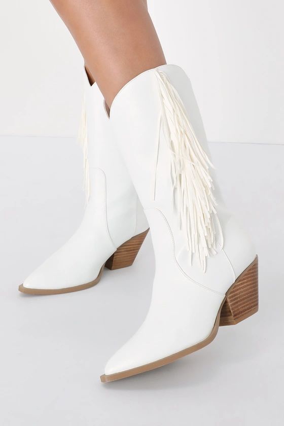 Andie White Pointed-Toe Mid-Calf Slip-On Boots | Lulus (US)