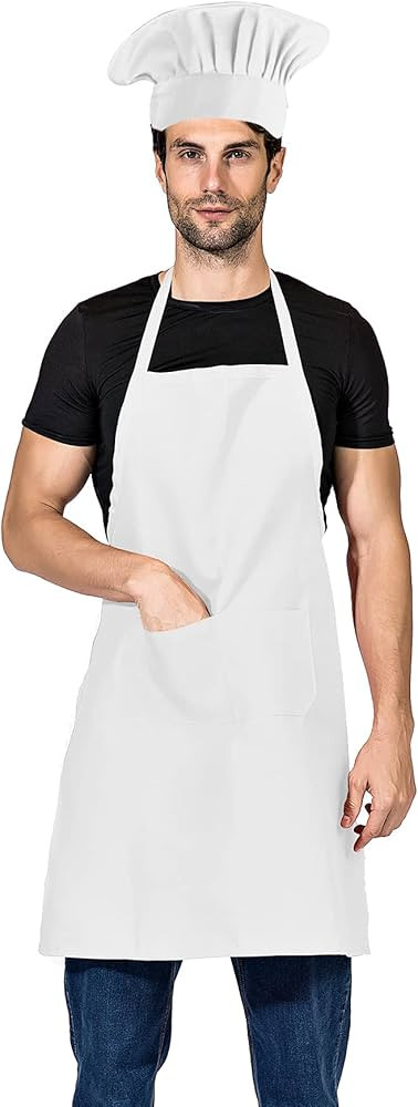 White Chef hat and Apron for Adults Men Women, Cooking Grilling BBQ Kitchen Chef Apron and Butche... | Amazon (US)