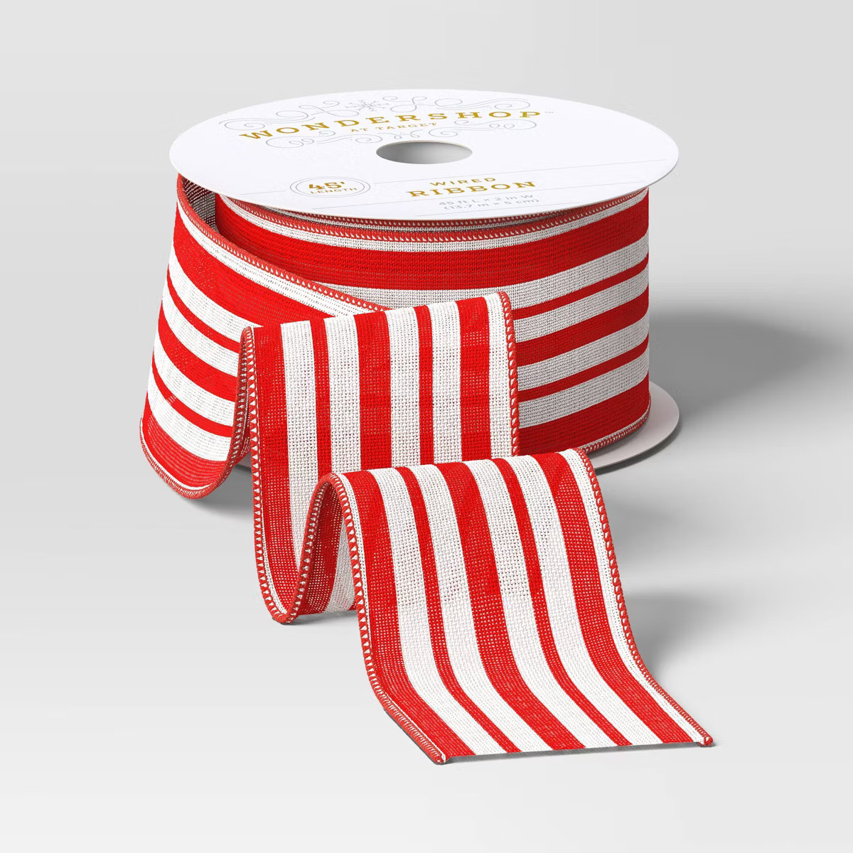 45' Christmas Fabric Ribbon Red White Striped - Wondershop™ | Target
