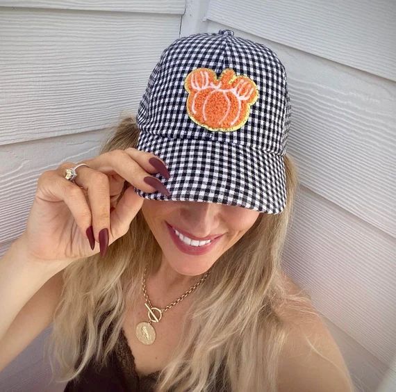 Black White Plaid Hat With Mickey Pumpkin Patch - Preppy Everyday Hat for Fall  - Halloween Hat f... | Etsy (US)