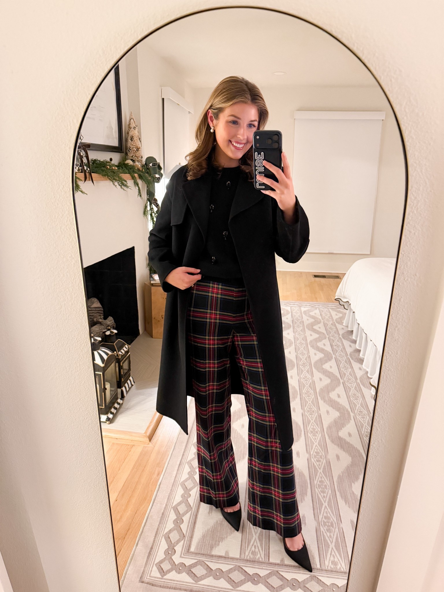 Christmas Eve outfit idea! Wearing an XS in sweater and jacket and 2 in pants - exact pants are old, linked similar!