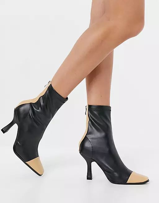 Public Desire Cameo contrast panel boots in black and camel | ASOS (Global)