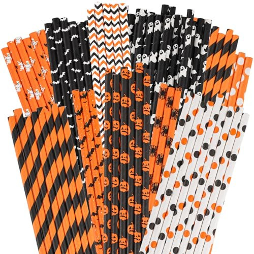 HANSGO Halloween Paper Straws, 70PCS Paper Drinking Straws Bulk for Halloween Party Favor Cupcake Decorating | Amazon (US)