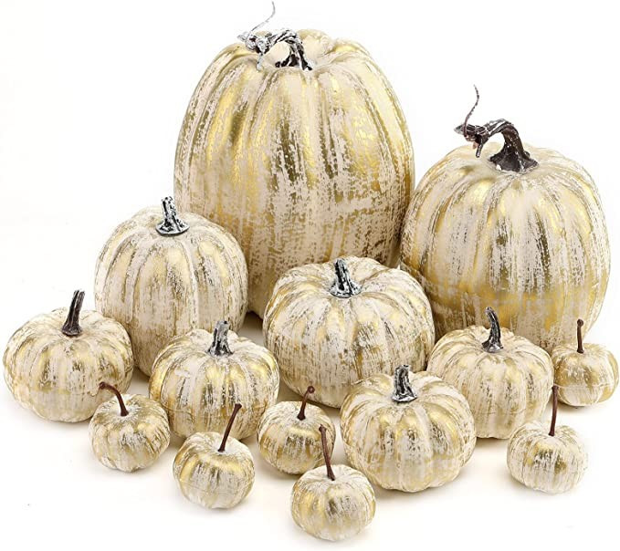 DomeStar Artificial Pumpkins, 14PCS Golden Fake Pumpkins Fall Harvest Pumpkins Small Faux Golden ... | Amazon (US)