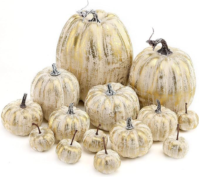 DomeStar Artificial Pumpkins, 14PCS Golden Fake Pumpkins Fall Harvest Pumpkins Small Faux Golden ... | Amazon (US)