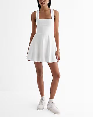 Body Contour Square Neck Cross Back Mini Fit And Flare Dress | Express