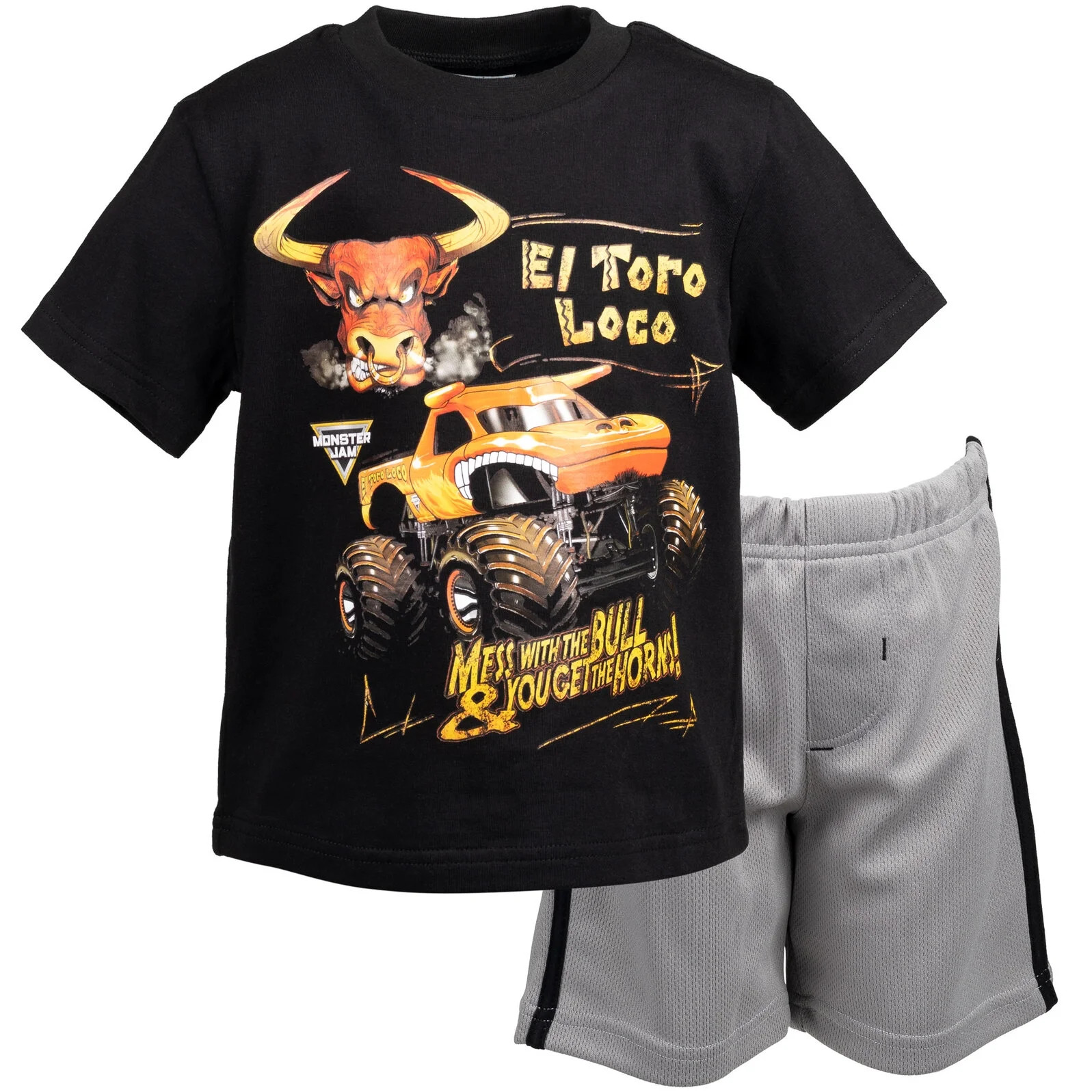 Monster Jam El Toro Loco Toddler Boys Athletic Pullover T-Shirt Mesh Shorts Outfit Set | Walmart (US)
