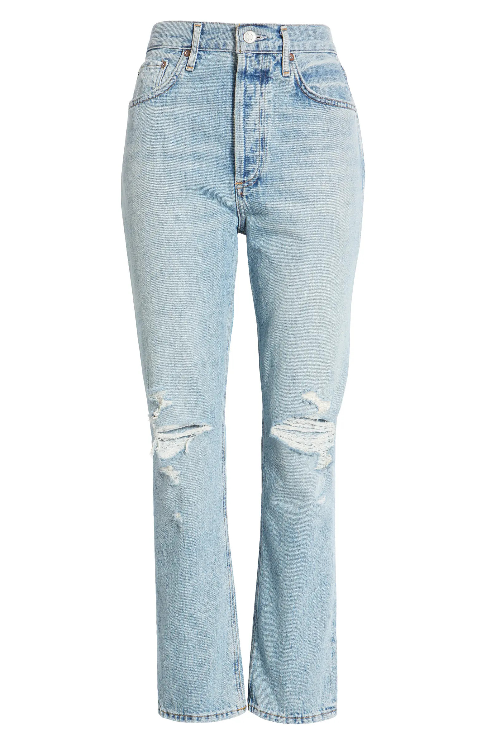 AGOLDE Riley Ripped Super High Waist Crop Straight Leg Jeans | Nordstrom | Nordstrom