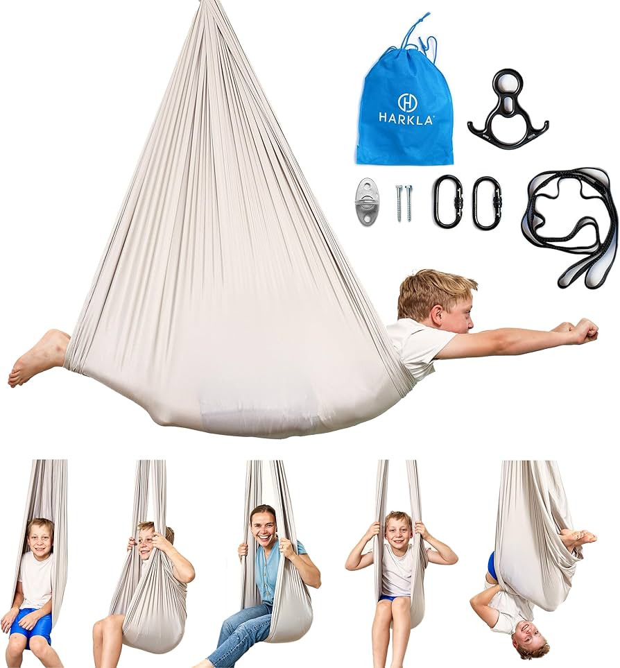 Harkla Sensory Swing for Kids & Adults - Holds 300lbs, Indoor Outdoor Sensory Swing for Hug Like ... | Amazon (US)