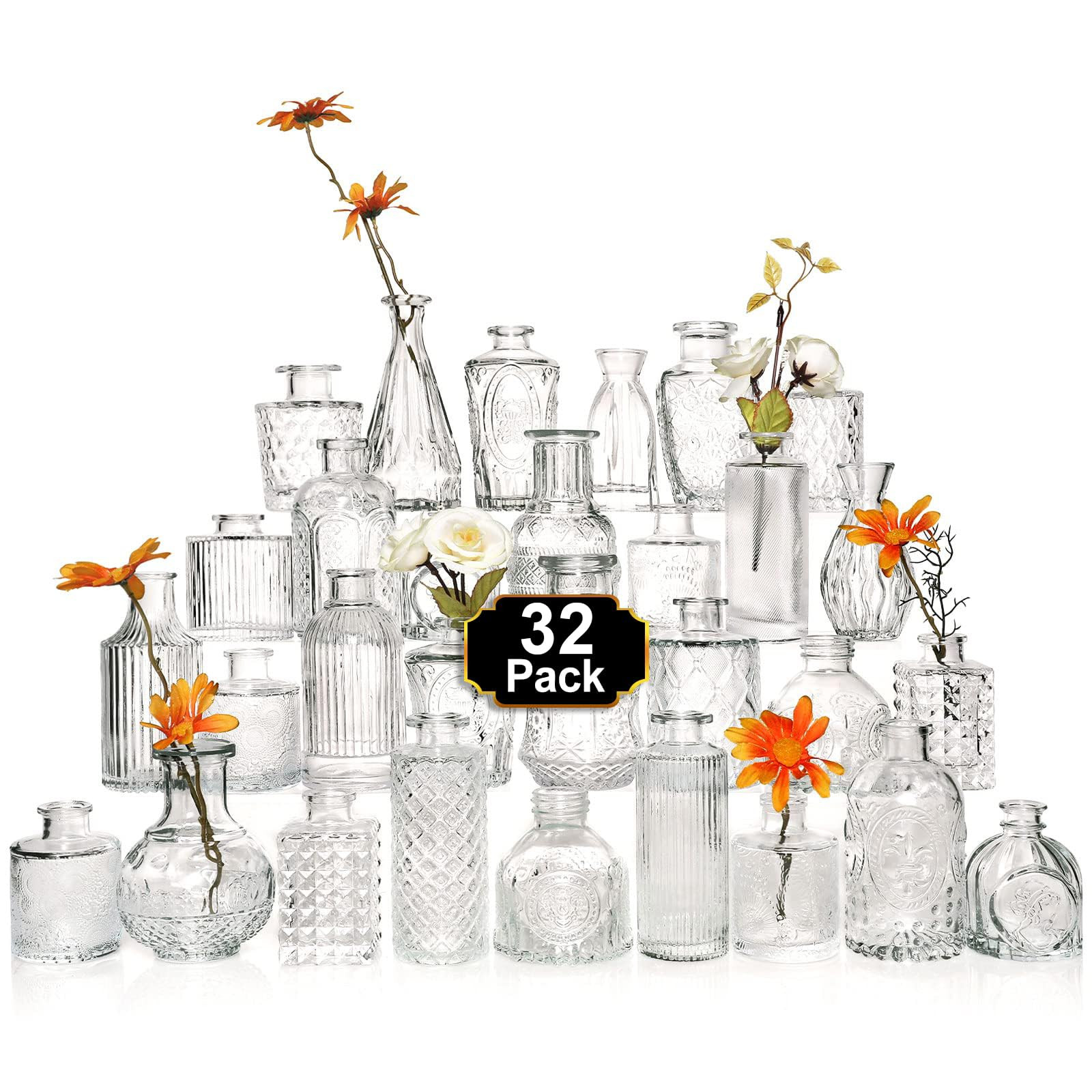 Arme Glass Bud Vase Set of 32 Pcs，Small Glass Vases for Flowers，Clear Bud Vases in Bulk，Vin... | Amazon (US)