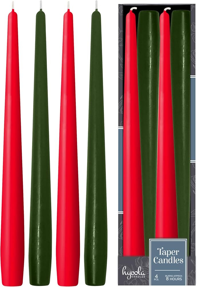 Hyoola Christmas Candles - Green and Red Taper Candles 10 Inch Dripless - 4 Pack Unscented Holida... | Amazon (US)