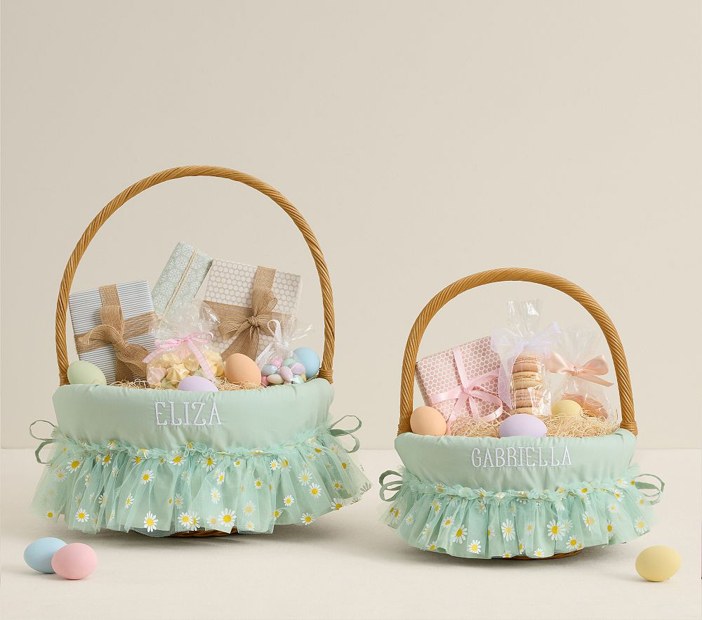 Sage Daisy Embroidered Tulle Easter Basket Liner | Pottery Barn Kids