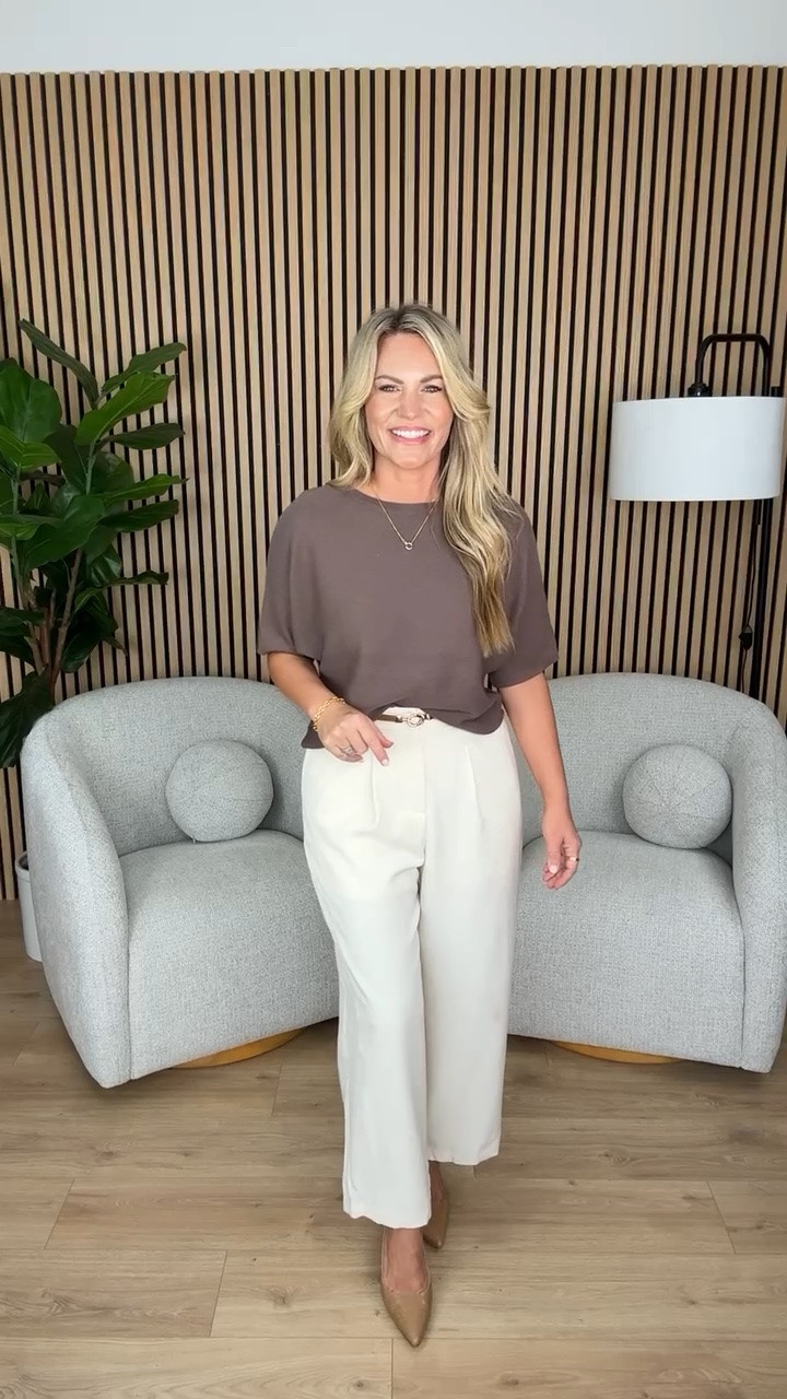 A simple short sleeve knit and cream trousers make getting dressed for the office so easy. The warm neutral tones are perfect for transitioning into fall.

neutral work outfit, brown knit top, cream trousers, office outfit, fall workwear, business casual, neutral outfit, transitional workwear, tailored trousers, women over 40 style, audriedollins

#LTKootd #LTKSeasonal #LTKOver40