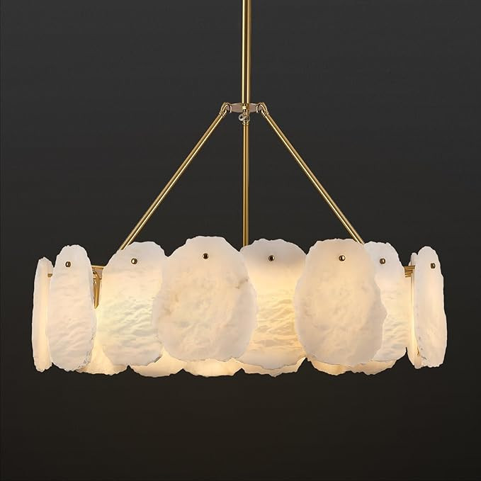 Alabaster Chandelier, D24in Round Spanish Marble Chandeliers for Dining Room, Adjustable Natural ... | Amazon (US)