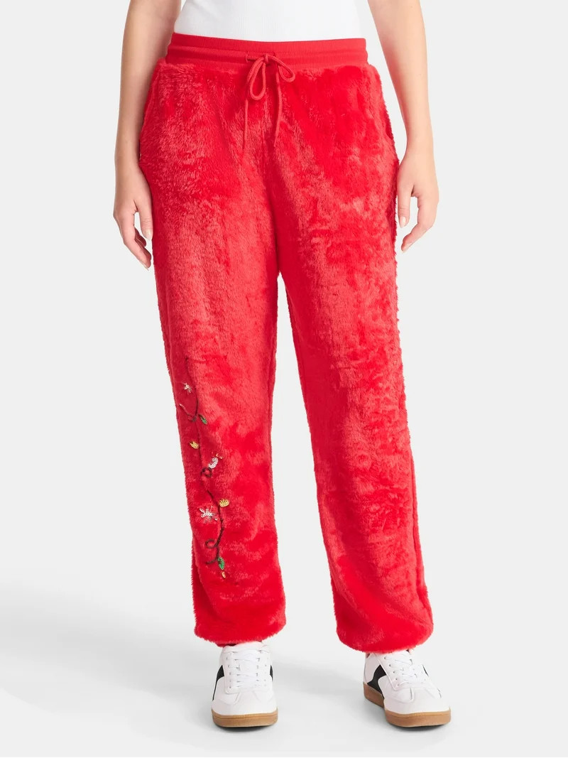 No Boundaries Christmas Plush Pants, 30'' Inseam, Women's, & Women's Plus | Walmart (US)