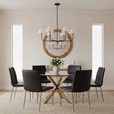 Kingsley - Chandelier - Black with Brushed Brass Accent - Fabric Shade | Wayfair North America