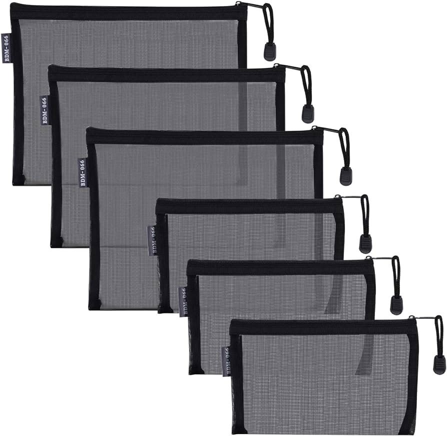 HRX Package Nylon Mesh Cosmetic Zipper Bags, 6PCS Black Makeup Pouches Travel Organizer Case for ... | Amazon (US)