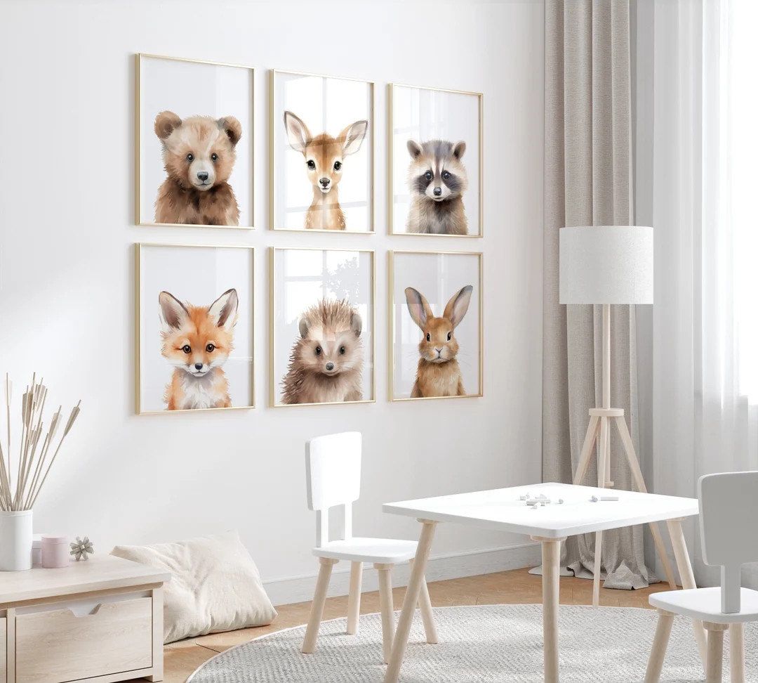 Woodland Animals Print, Forest Animal Nursery Decor, Boy Nursery Printable, Set of 6 Woodland Cre... | Etsy (US)